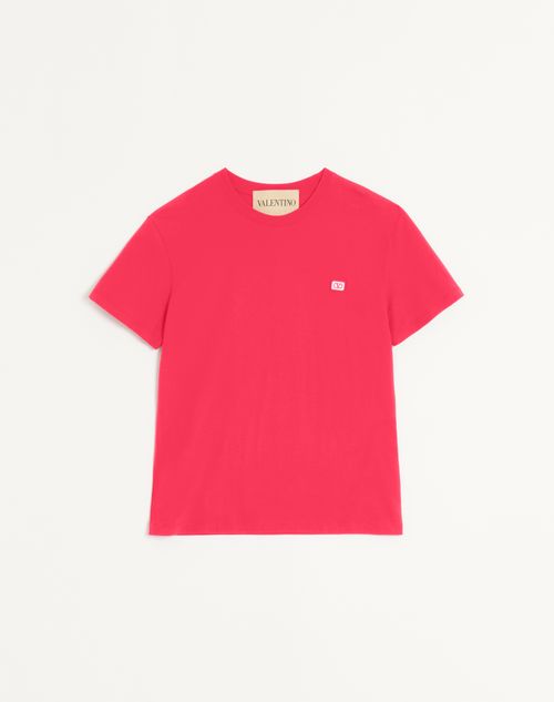 Valentino - Cotton T-shirt With Vlogo Patch - Red - Man - T-shirts And Sweatshirts